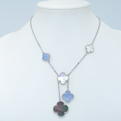 ¡®Glow Jewelry¡¯CLOVER MOP CHALCEDONY NECKLACE SILVER 6 MOTIF