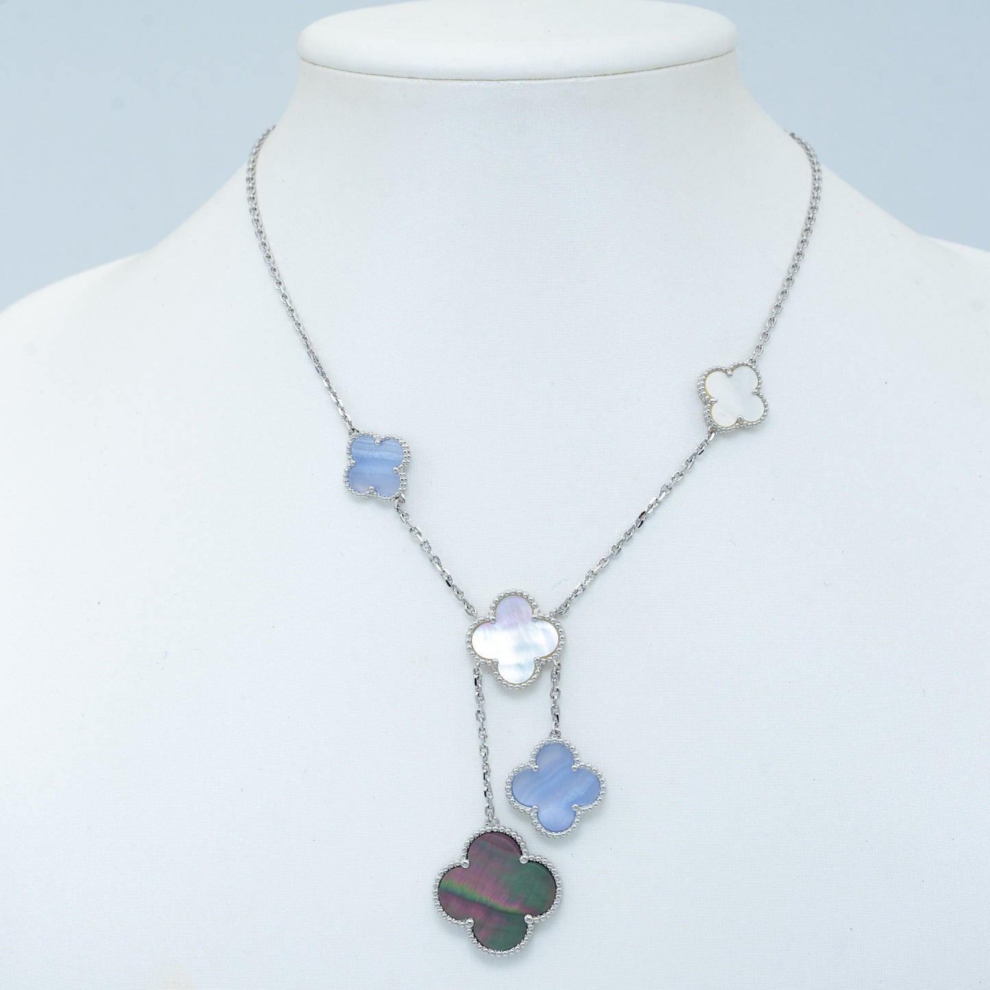 [Glow Jewelry]CLOVER MOP CHALCEDONY NECKLACE SILVER 6 MOTIF