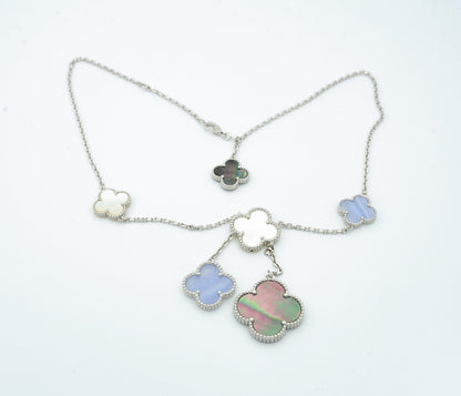[Glow Jewelry]CLOVER MOP CHALCEDONY NECKLACE SILVER 6 MOTIF