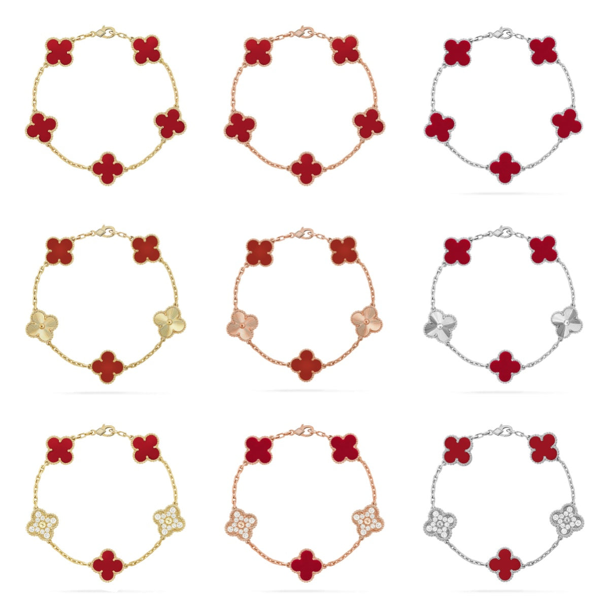 [Glow Jewelry]New  CLOVER 5 MOTIF RED CORNELIAN BRACELET COLLECTION