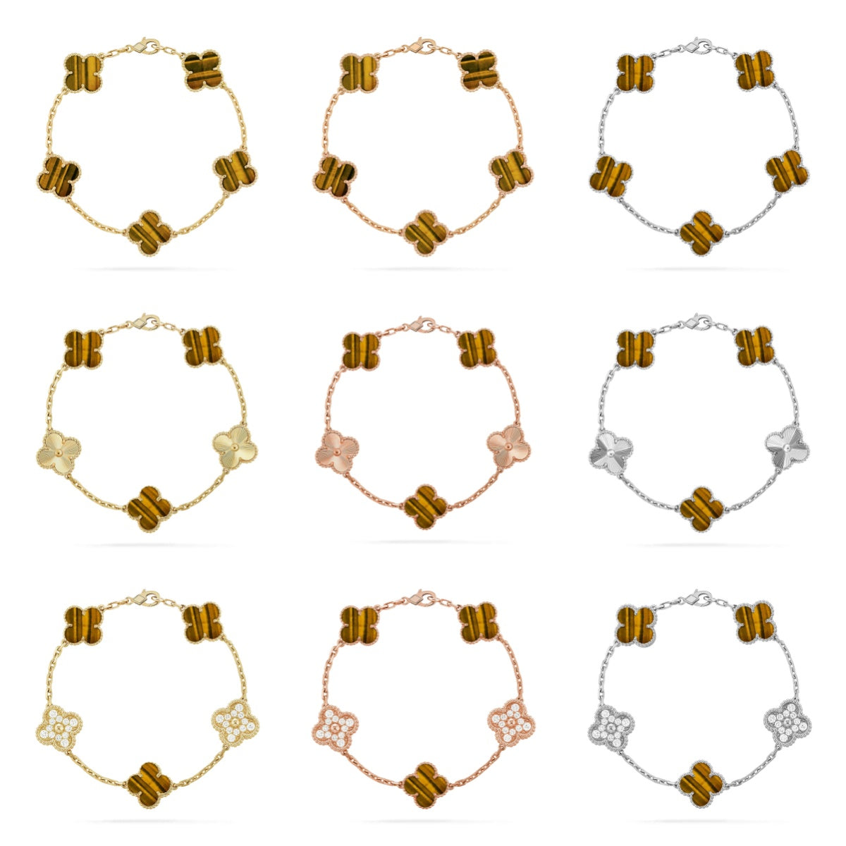 [Glow Jewelry]New  CLOVER 5 MOTIFS TIGER EYE BRACELET COLLECTION