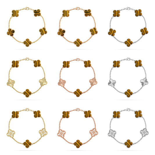 [Glow Jewelry]New  CLOVER 5 MOTIFS TIGER EYE BRACELET COLLECTION