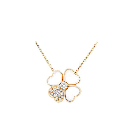 「グロウジュエリー」クローバー マザーオブパール ダイヤモンド ローズゴールドネックレス