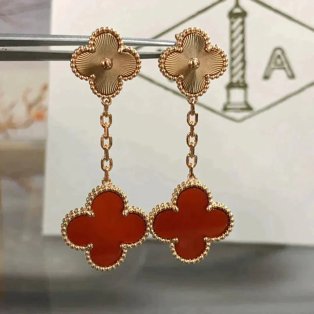 ¡®Glow Jewelry¡¯CLOVER 2 MOTIF  LASER CARNELIAN EARRINGS
