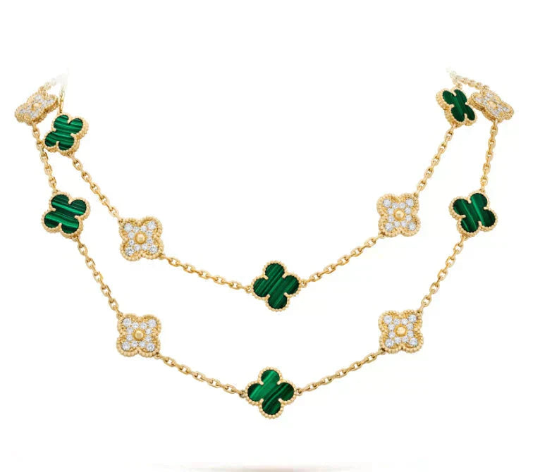 [Glow Jewelry]CLOVER 20 MOTIFS MALACHITE DIAMOND NECKLACE