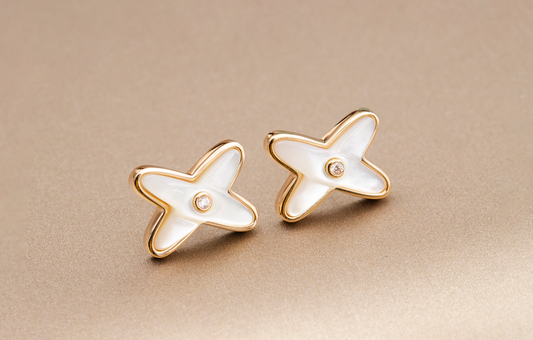 [Glow Jewelry]JEUX DE WHITE MOP ROSE GOLD DIAMOND EARRINGS
