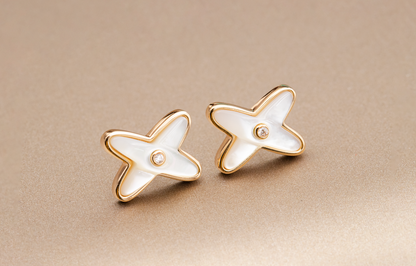 [Glow Jewelry]JEUX DE WHITE MOP PINK GOLD DIAMOND EARRINGS