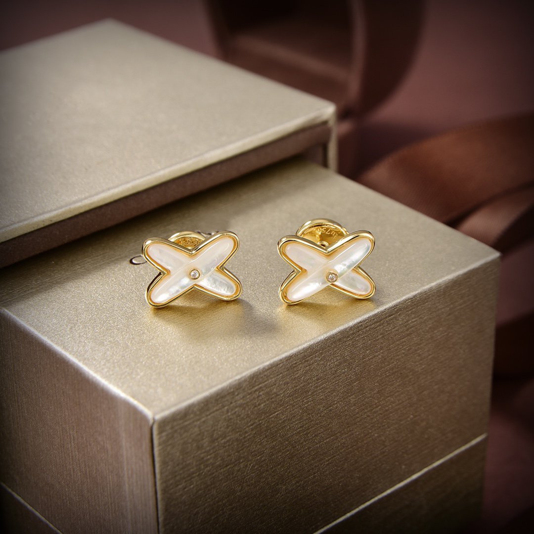[Glow Jewelry]JEUX DE WHITE MOP GOLD DIAMOND EARRINGS