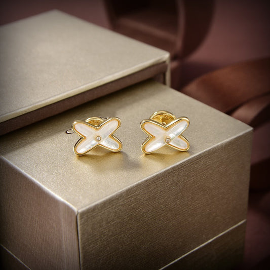 [Glow Jewelry]JEUX DE WHITE MOP GOLD DIAMOND EARRINGS