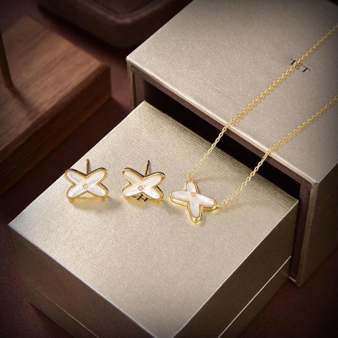[Glow Jewelry]JEUX DE WHITE MOP GOLD DIAMOND EARRINGS