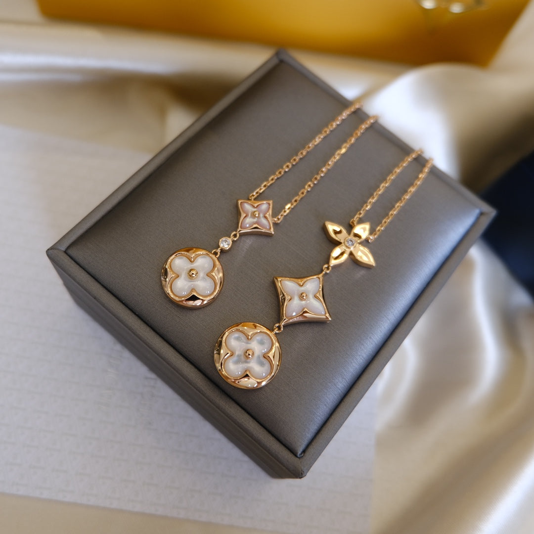 ¡®Glow Jewelry¡¯COLOR BLOSSOM LARIAT NECKLACE PINK GOLD WHITE MOTHER PEARL AND DIAMOND