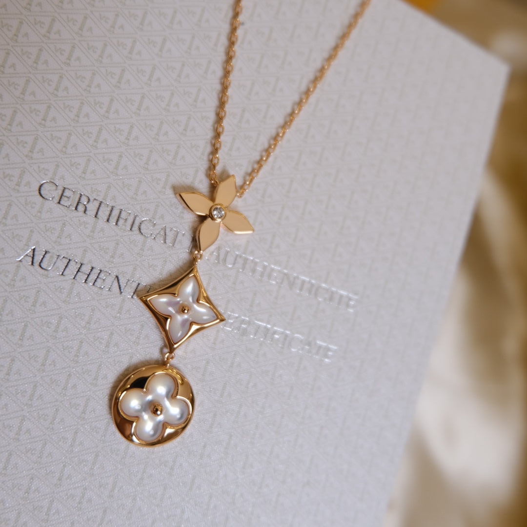 ¡®Glow Jewelry¡¯COLOR BLOSSOM LARIAT NECKLACE PINK GOLD WHITE MOTHER PEARL AND DIAMOND