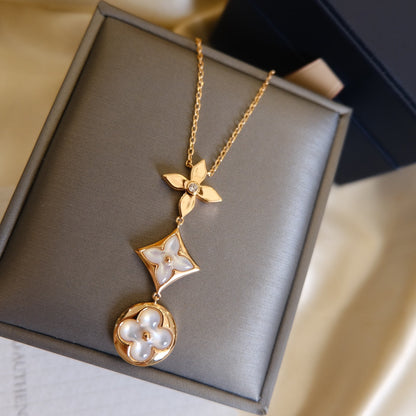 ¡®Glow Jewelry¡¯COLOR BLOSSOM LARIAT NECKLACE PINK GOLD WHITE MOTHER PEARL AND DIAMOND