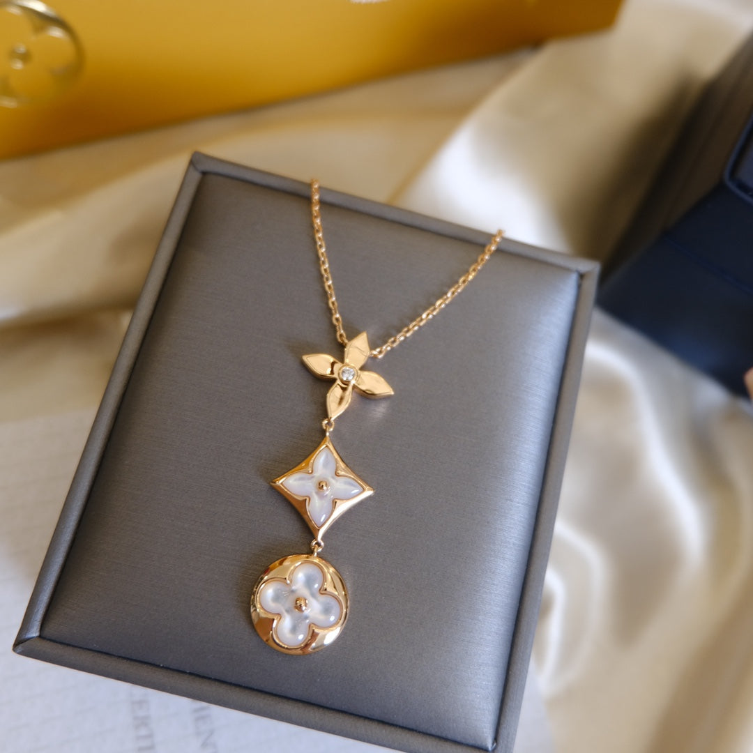 ¡®Glow Jewelry¡¯COLOR BLOSSOM LARIAT NECKLACE PINK GOLD WHITE MOTHER PEARL AND DIAMOND