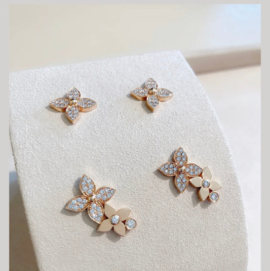 [Glow Jewelry]STAR BLOSSOM STUD EARRINGS PINK GOLD DIAMONDS
