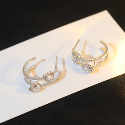 [Glow Jewelry]CREOLES MY TWIN 2 RANGS SILVER DIAMOND EARRINGS