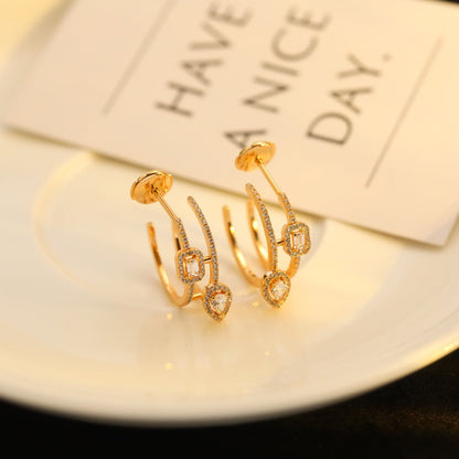 [Glow Jewelry]CREOLES MY TWIN 2 RANGS SILVER DIAMOND EARRINGS