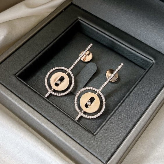 [Glow Jewelry]LUCKY MOVE ARROW PINK GOLD DIAMOND EARRINGS