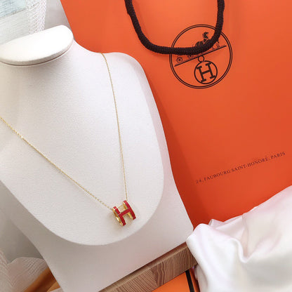 [Glow Jewelry]HM CLIC RED ENAMEL GOLD NECKLACE