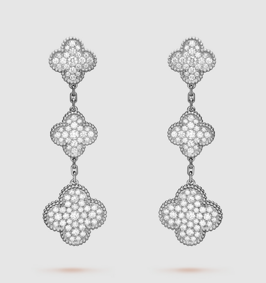 ¡®Glow Jewelry¡¯CLOVER 3 MOTIF DIAMOND SILVER DROP EARRINGS
