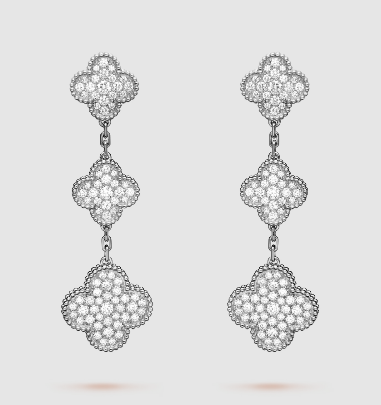 [Glow Jewelry]CLOVER 3 MOTIF DIAMOND SILVER DROP EARRINGS