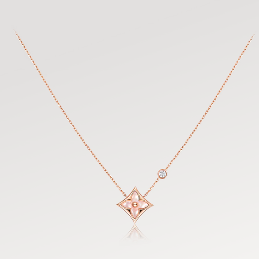 ¡®Glow Jewelry¡¯STAR PINK MOP 1 DIAMOND PINK GOLD NECKLACE