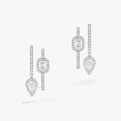 [Glow Jewelry]CREOLES MY TWIN 2 RANGS SILVER DIAMOND EARRINGS