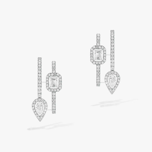 [Glow Jewelry]CREOLES MY TWIN 2 RANGS SILVER DIAMOND EARRINGS