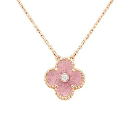 [Glow Jewelry]CLOVER 15MM DIAMOND RHODONITE NECKLACE