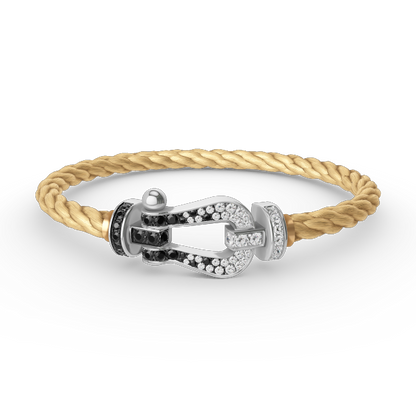 [Glow Jewelry]FORCE LARGE HORSESHOE BLACK WHITE DIAMOND BRACELET SILVER