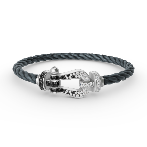 [Glow Jewelry]FORCE LARGE HORSESHOE BLACK WHITE DIAMOND BRACELET SILVER