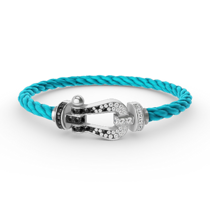[Glow Jewelry]FORCE LARGE HORSESHOE BLACK WHITE DIAMOND BRACELET SILVER