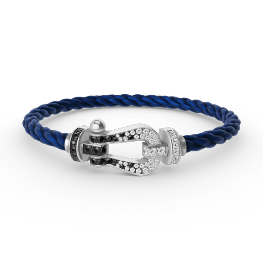 [Glow Jewelry]FORCE LARGE HORSESHOE BLACK WHITE DIAMOND BRACELET SILVER