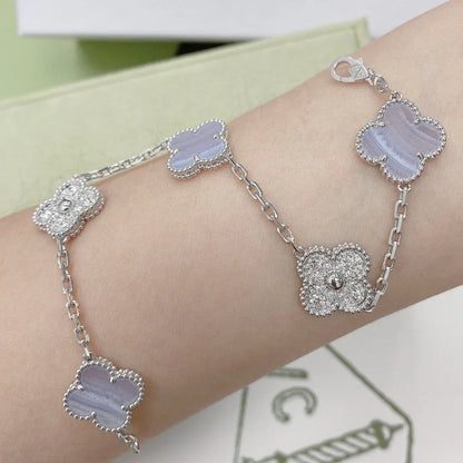 [Glow Jewelry]New  CLOVER 5 MOTIF PURPLE CHALCEDONY BRACELET COLLECTION