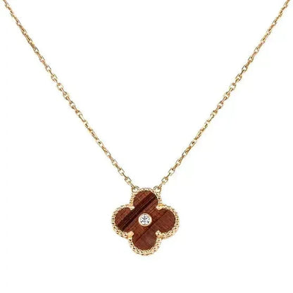 [Glow Jewelry]CLOVER 15MM DIAMOND AND YELLOW TIGER'S EYE AGATE necklace