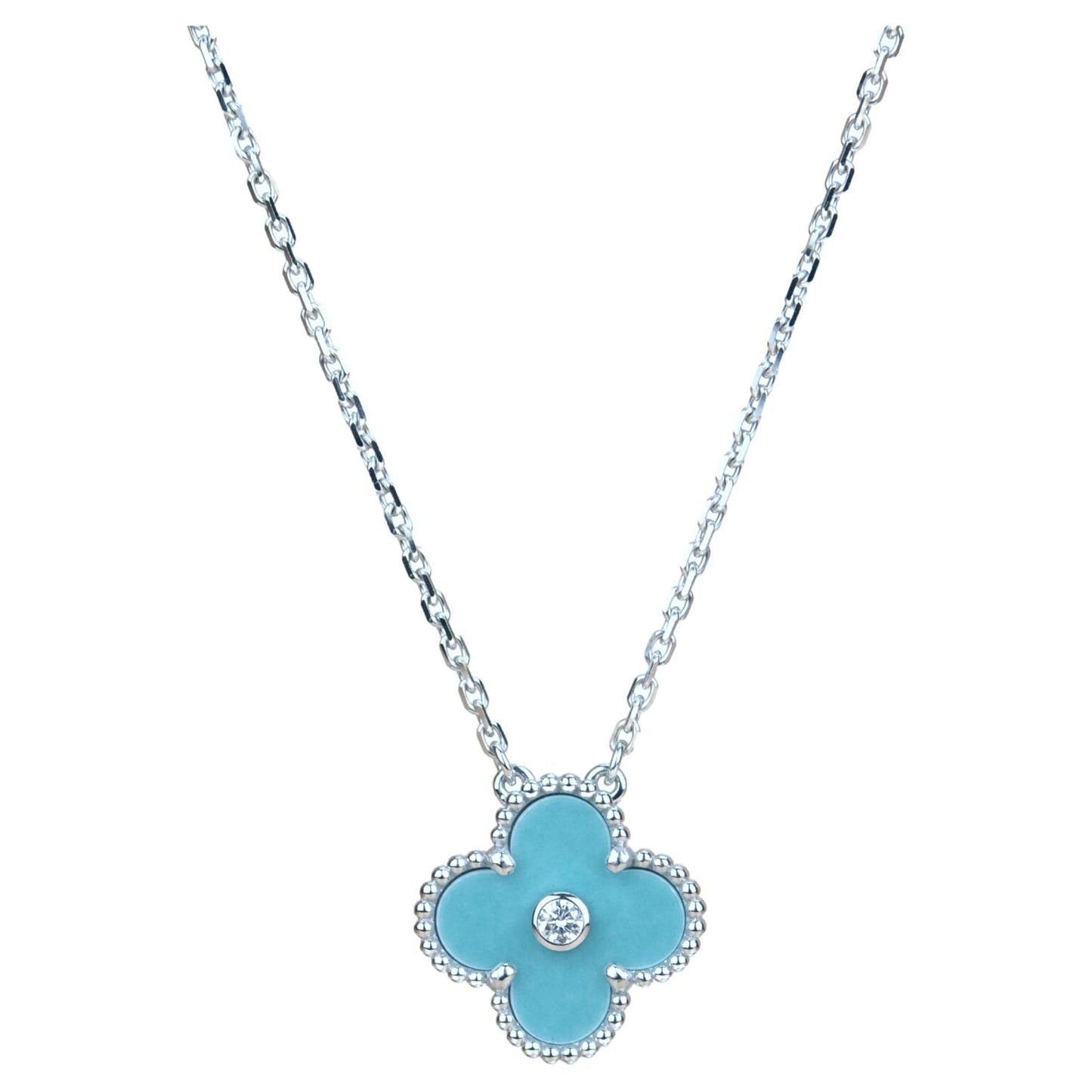 [Glow Jewelry]CLOVER 15MM DIAMOND SVRES PORCELAIN  NECKLACE SILVER