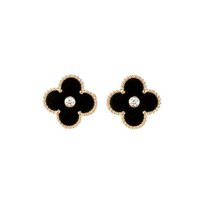[Glow Jewelry]CLOVER MEDIUM 1 MOTIFS ONYX DIAMOND EARRINGS