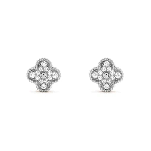 [Glow Jewelry]CLOVER 1 MOTIFS DIAMOND STUD EARRINGS SILVER