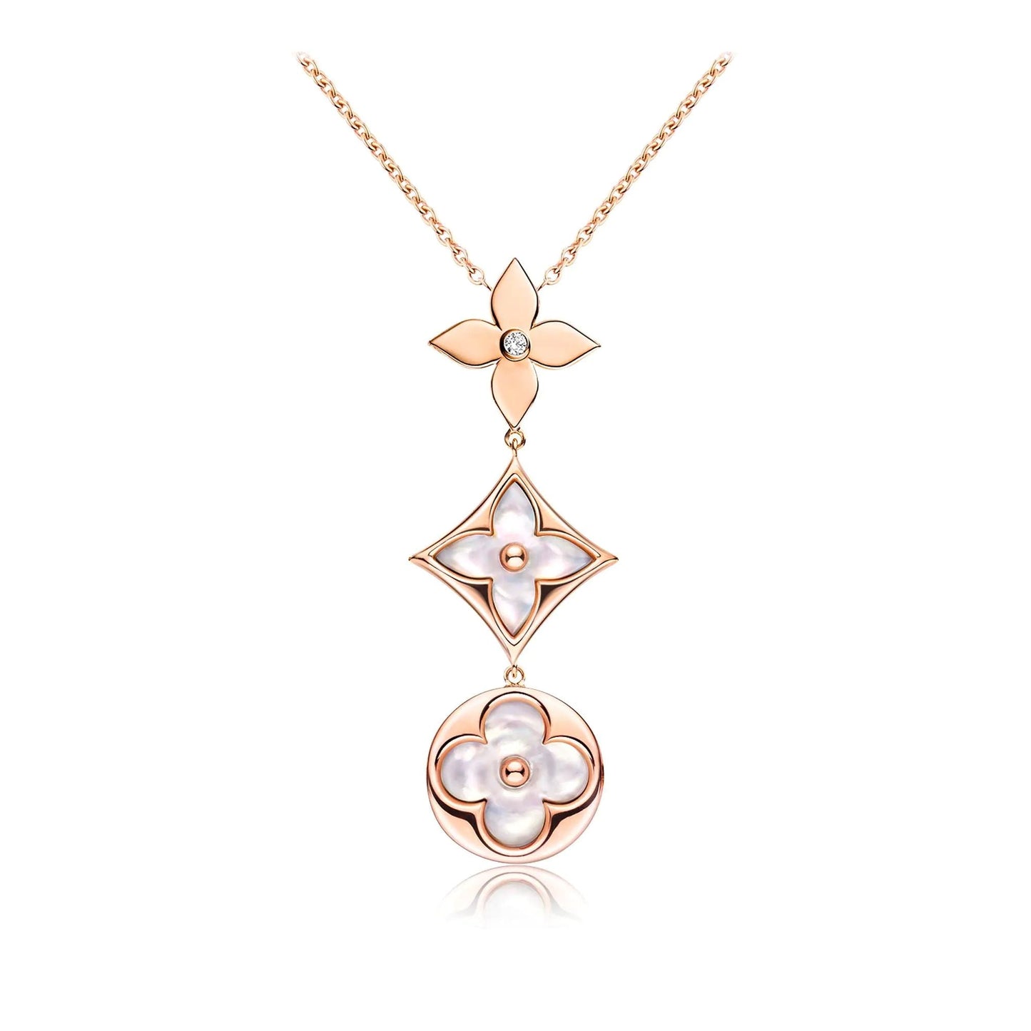¡®Glow Jewelry¡¯COLOR BLOSSOM LARIAT NECKLACE PINK GOLD WHITE MOTHER PEARL AND DIAMOND
