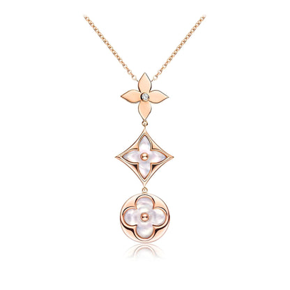 [Glow Jewelry]COLOR BLOSSOM LARIAT NECKLACE PINK GOLD WHITE MOTHER PEARL AND DIAMOND