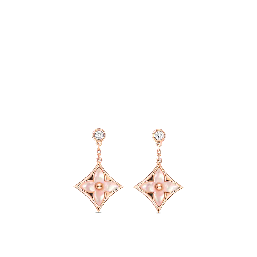 [Glow Jewelry]DOUBLE STAR PINK GOLD MOP DROP EARRINGS