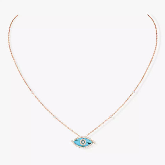 [Glow Jewelry]Lucky Eye Diamond Necklace in Rose Gold and Turquoise