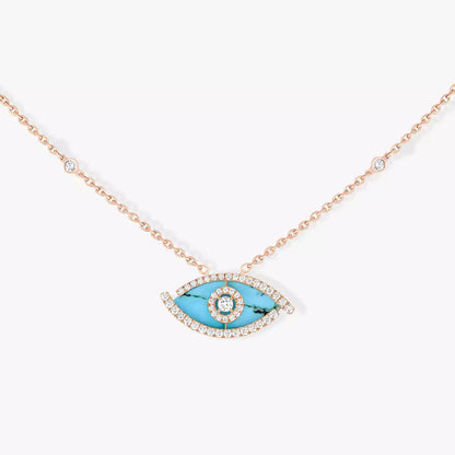 [Glow Jewelry]Lucky Eye Diamond Necklace in Rose Gold and Turquoise