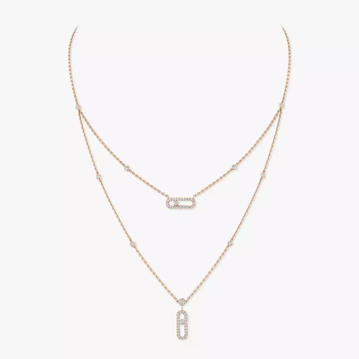 [Glow Jewelry]2 Rows Rose Gold Diamond Pave_ Necklace Move Uno