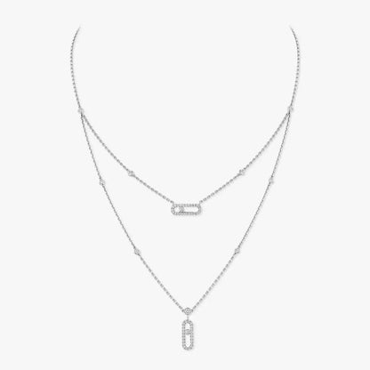 [Glow Jewelry]2 Rows Rose Gold Diamond Pave_ Necklace Move Uno