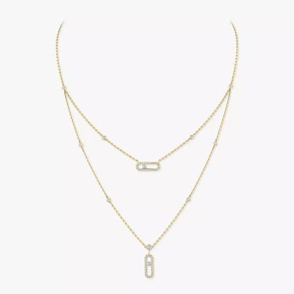 [Glow Jewelry]2 Rows Rose Gold Diamond Pave_ Necklace Move Uno