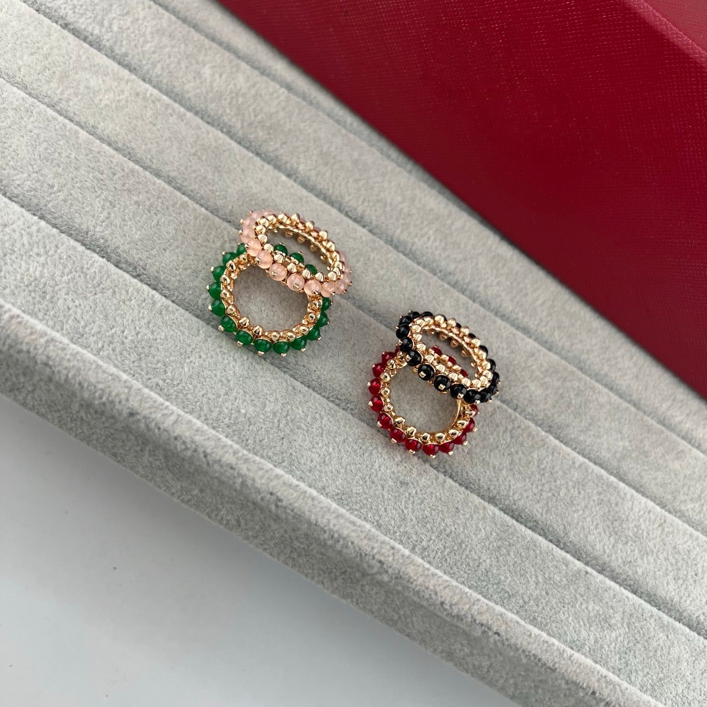 [Glow Jewelry]PYRAMID COLORED STONE STUD RING