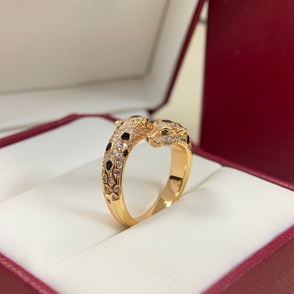 [Glow Jewelry]FULL DIAMOND DOUBLE LEOPARD HEAD RING