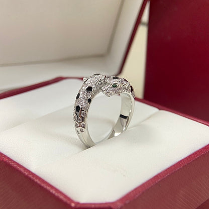 [Glow Jewelry]FULL DIAMOND DOUBLE LEOPARD HEAD RING