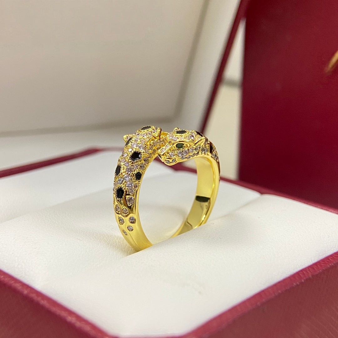[Glow Jewelry]FULL DIAMOND DOUBLE LEOPARD HEAD RING